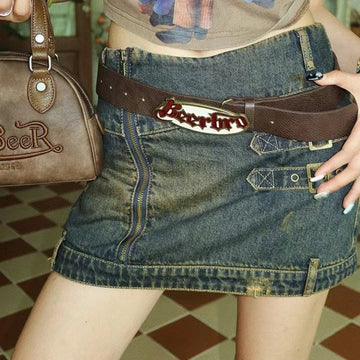 American vintage high street hot girl denim skirts for women y2k baggy summer new design sense bag hip skirts women trend